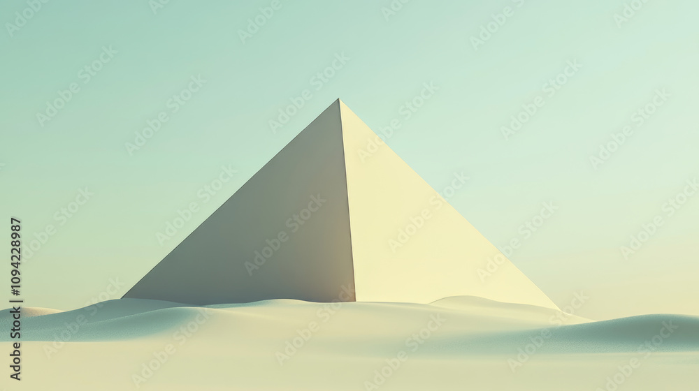 A simple, modern 3D image of a pyramid in a minimalist landscape. A simple, modern 3D image of a pyramid in a minimalist landscape.
