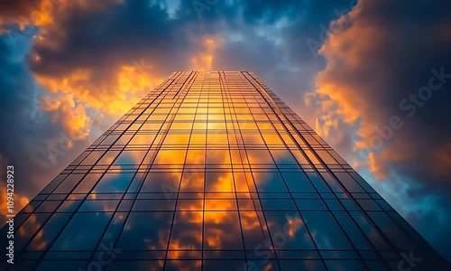 Wallpaper Mural A skyscraper reflecting a vibrant sunset in a dramatic sky. Torontodigital.ca