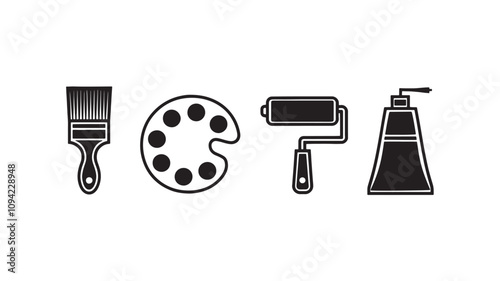 Painting set icon. Contains icons paint brush