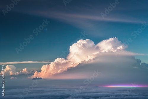 Breathtaking Cumulus Cloudscape with Ethereal Haze and Brilliant Spectral Light in a Captivating 3D Presentation photo