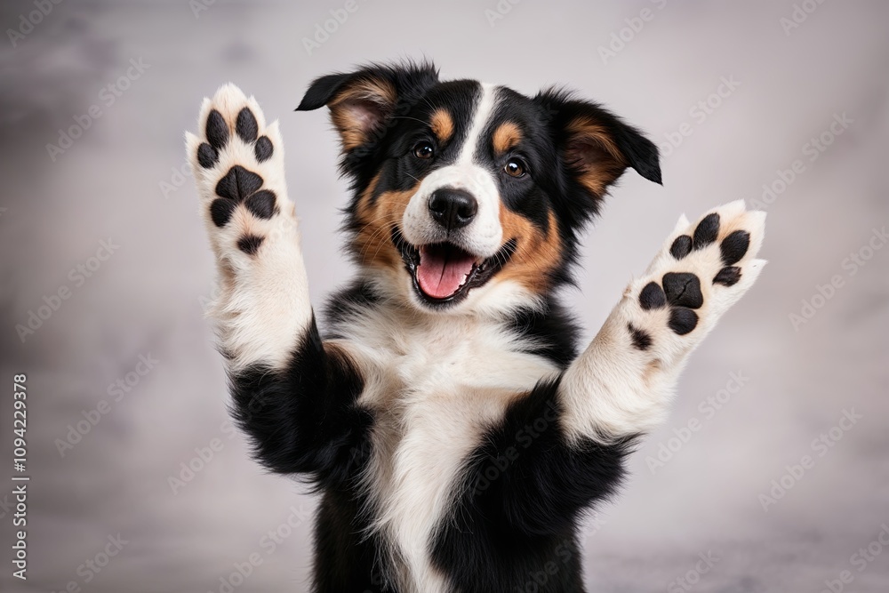 Adorable Lifelike Border Collie Puppy Reaching for Affection in Joyful Portrait Adorable Lifelike Border Collie Puppy Reaching for Affection in Joyful Portrait