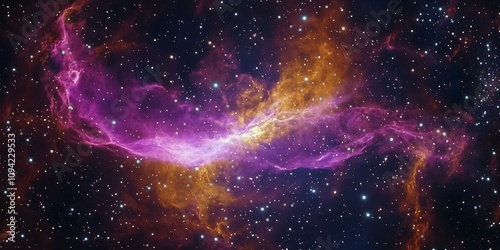 Abstract cosmic nebula with swirling gases and bright stars 