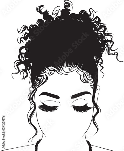 A half-face illustration of a black woman with curly hair in a bun.