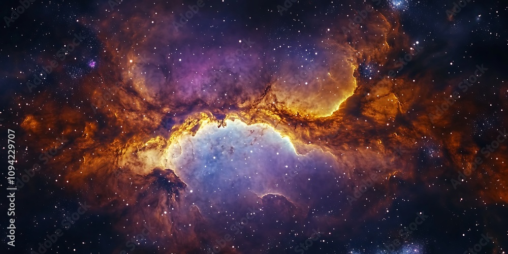 Fototapeta premium Abstract cosmic nebula with swirling gases and bright stars
