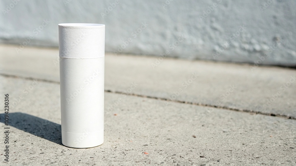 White paper tube on a light gray ground, subtle contrast, natural background, light gray, everyday object, earthy tones White paper tube on a light gray ground, subtle contrast, natural background, light gray, everyday object, earthy tones