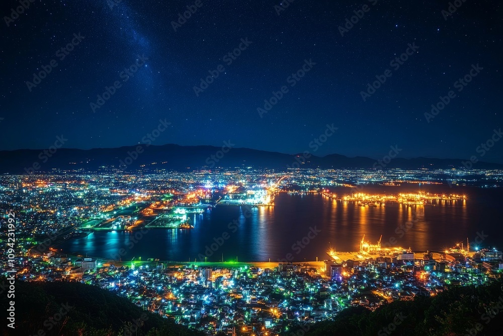 Fototapeta premium Nightscape of Hakodate from Mount Hakodate, Japan's Scenic Night Views in Hokkaido