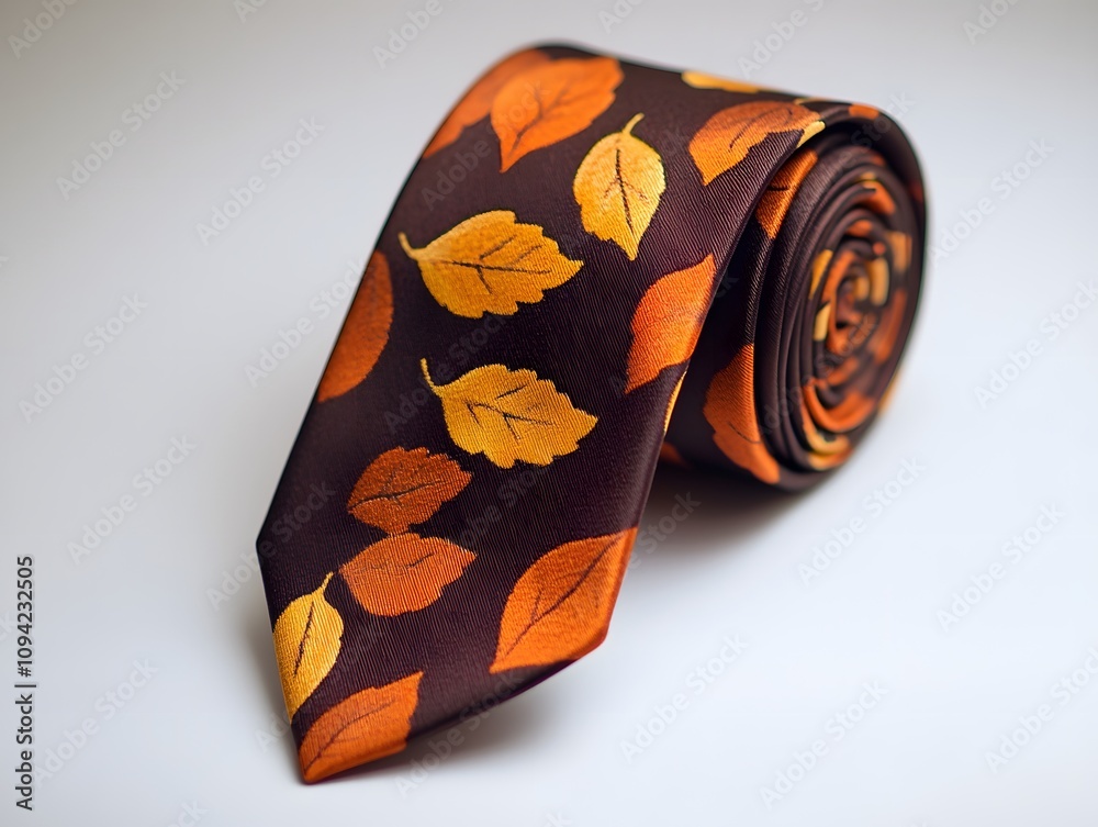 Elegant Thanksgiving tie with fall leaves pattern, warm tones of orange and brown Elegant Thanksgiving tie with fall leaves pattern, warm tones of orange and brown