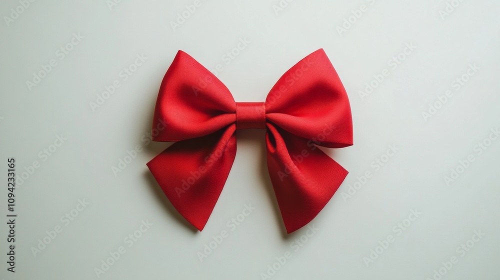A red ribbon bow is on a white background A red ribbon bow is on a white background