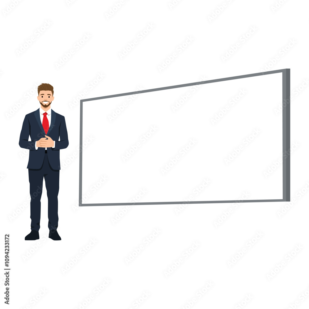 Young man News anchor broadcasting the news with a reporter live on screen. Flat vector illustration isolated on white background Young man News anchor broadcasting the news with a reporter live on screen. Flat vector illustration isolated on white background