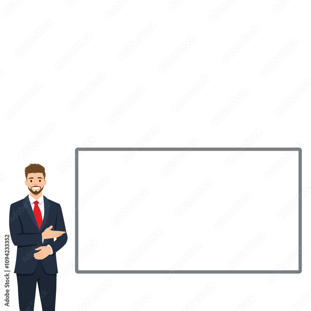 Young man news anchor announcer reading the news. Flat vector illustration isolated on white background Young man news anchor announcer reading the news. Flat vector illustration isolated on white background