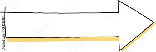 鉛筆で書かれた手書き風の黄色い右向き矢印のイラスト素材