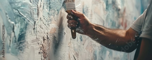 Painting a wall with brush for fresh finish.
