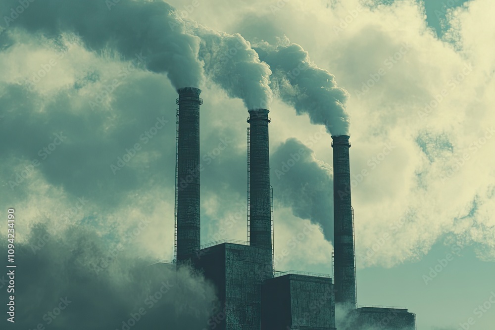 The chimneys from which the smoke comes out against the background of the sky. The concept of ecology, pollution of the earth's air. with generative ai The chimneys from which the smoke comes out against the background of the sky. The concept of ecology, pollution of the earth's air. with generative ai