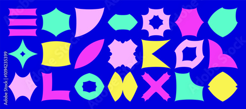 Trendy design set of geometric modern brutalist shapes. Abstract retro icons and symbols in y2k style. Modern minimalist bold elements