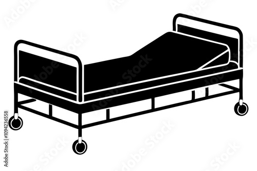 Hospital Patient Bed Silhouette Vector Illustration - Medical and Healthcare Design