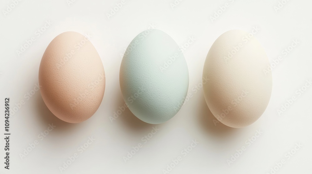 Natural and Serene Display of Three Unique Eggs in Soft Pastel Colors on a Minimalist Background for Creative and Artistic Designs Natural and Serene Display of Three Unique Eggs in Soft Pastel Colors on a Minimalist Background for Creative and Artistic Designs