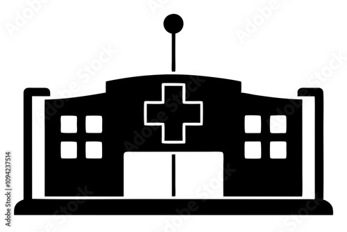 Hospital Signboard Silhouette Vector Illustration - Medical and Healthcare Symbol Design