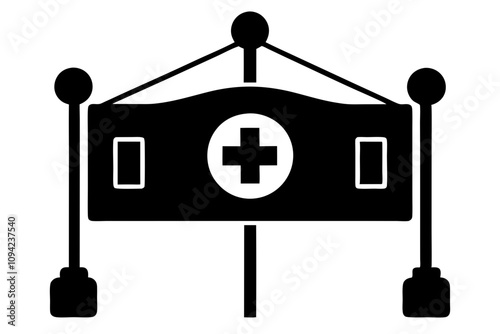 Hospital Signboard Silhouette Vector Illustration - Medical and Healthcare Symbol Design