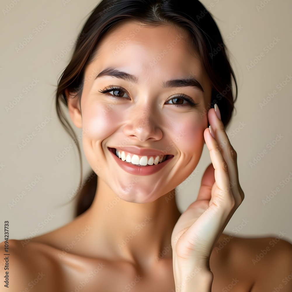 A cute woman portrait of a woman with a smile, a Woman smiling while touching her flawless glowy skin for your advertisement, skincare isolated on white, woman, beauty, face, skin, care, A cute woman portrait of a woman with a smile, a Woman smiling while touching her flawless glowy skin for your advertisement, skincare isolated on white, woman, beauty, face, skin, care,