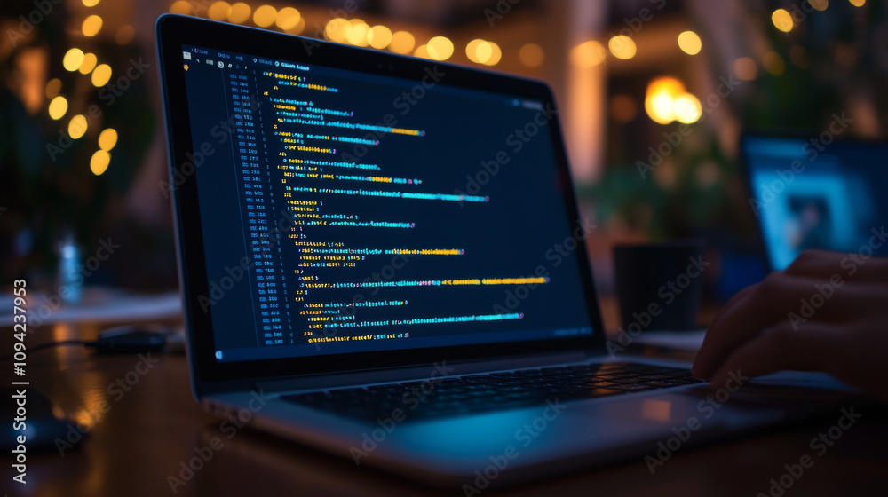 A simple picture of someone coding on a laptop. The image uses a glowing blue outline to show the digital aspects of programming and software design. A simple picture of someone coding on a laptop. The image uses a glowing blue outline to show the digital aspects of programming and software design.