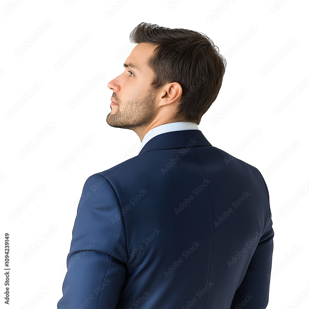 Stylish man in a suit looking over his shoulder in a minimalist setting Stylish man in a suit looking over his shoulder in a minimalist setting