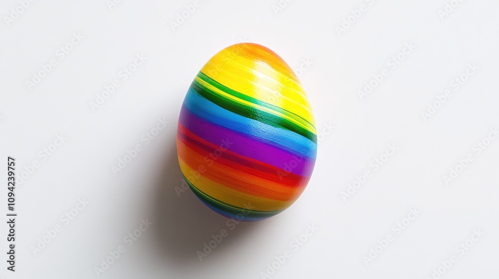 Colorful Hand-Painted Easter Egg with Vibrant Stripes on a Clean White Background for Seasonal Celebrations and Festive Decoration Ideas Colorful Hand-Painted Easter Egg with Vibrant Stripes on a Clean White Background for Seasonal Celebrations and Festive Decoration Ideas