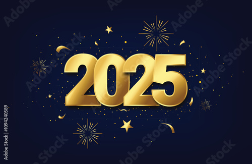 Celebration of happy new year 2025 gold greeting poster design
