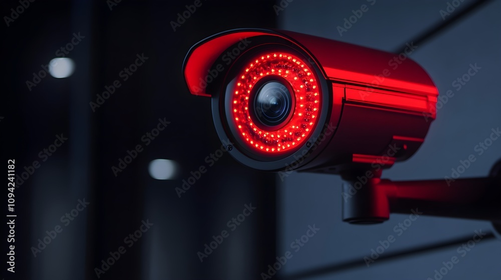 Red Security Camera at Night Red Security Camera at Night