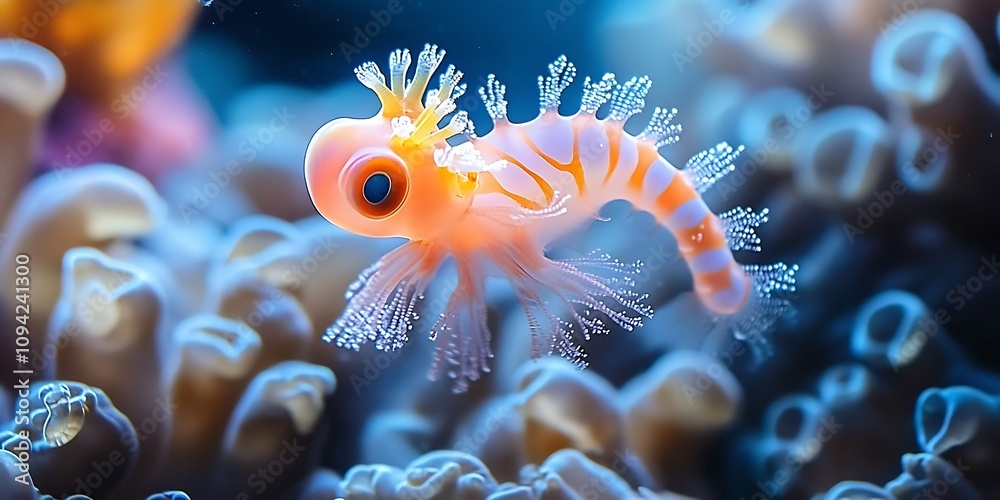 Close-up of a large colorful sea anemone swimming alone under the sea.
Close-up of a large colorful sea anemone swimming alone under the sea.
