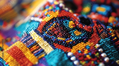 Traditional Native American beadwork features vibrant colors and rich cultural significance