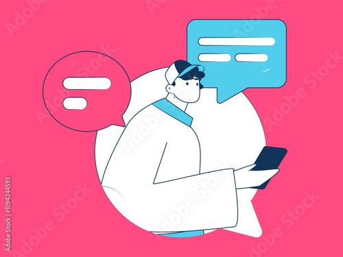 Virtual characters social communication concept business flat vector hand drawn illustration
 photo