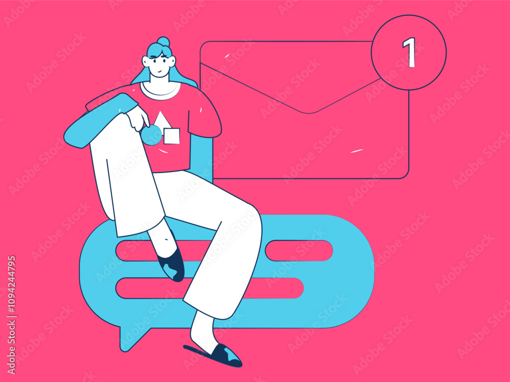 Virtual characters social communication concept business flat vector hand drawn illustration
