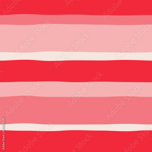Abstract seamless pattern of red and pink wavy horizontal stripes on a light pale background, hand drawn illustration