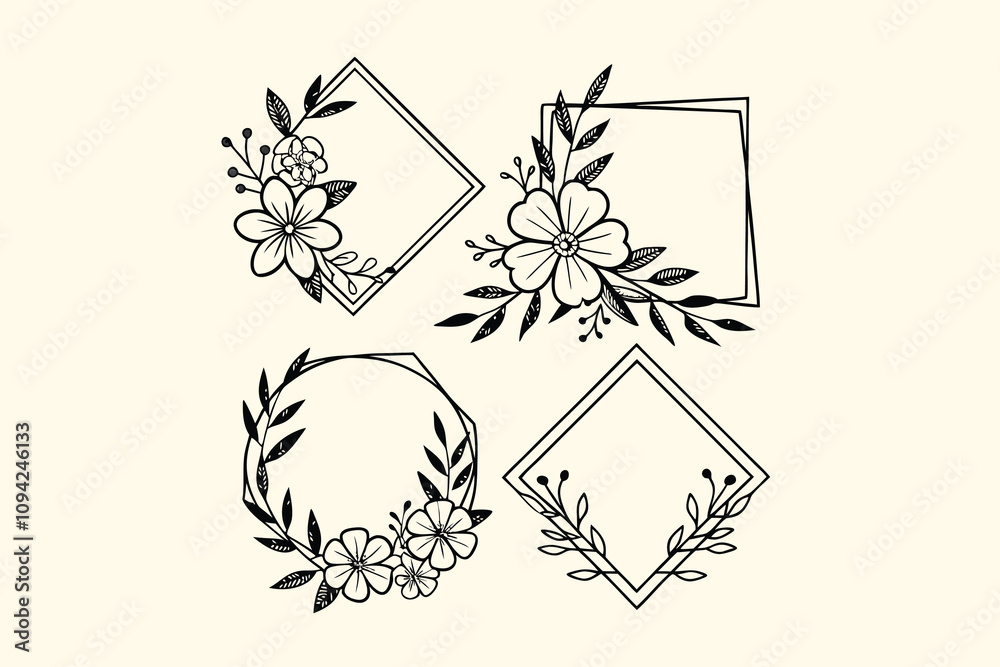 Obraz premium black and white Floral Frame vector