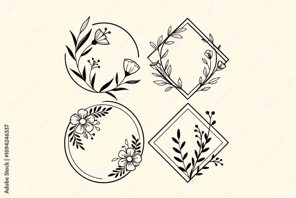 Obraz premium black and white Floral Frame vector