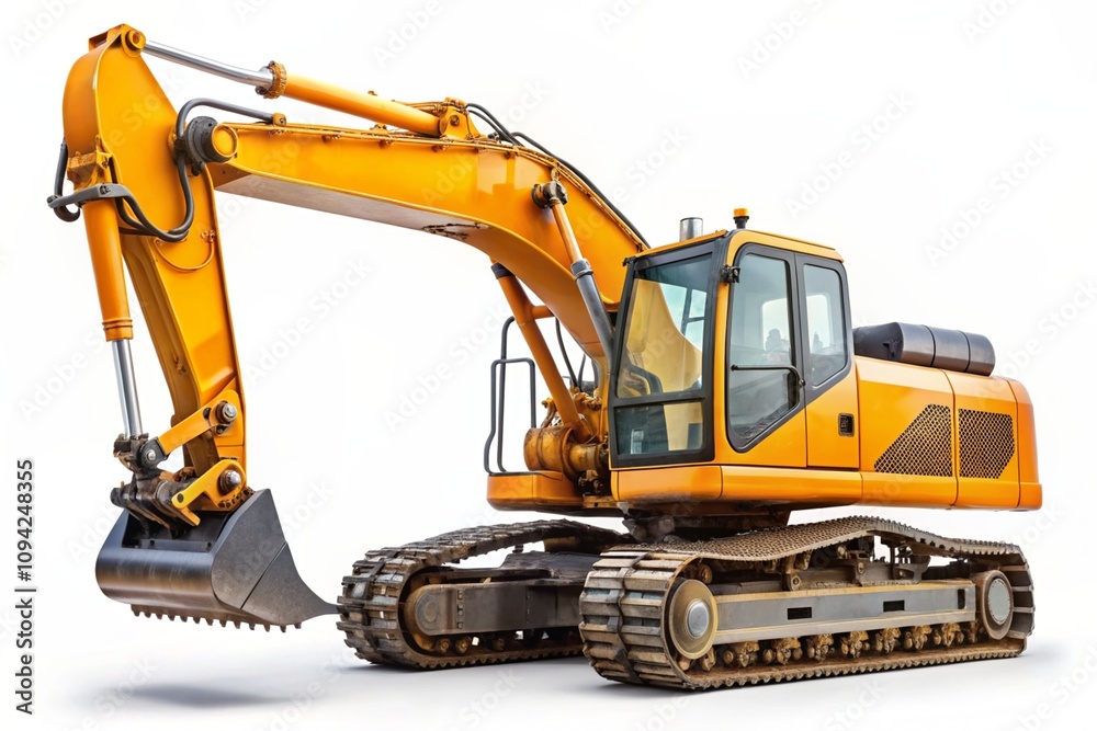 A large yellow construction machine with a large bucket on the front A large yellow construction machine with a large bucket on the front