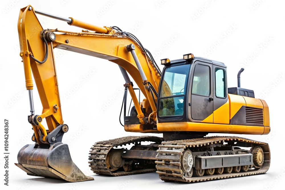 A large yellow construction machine with a large bucket on the front A large yellow construction machine with a large bucket on the front