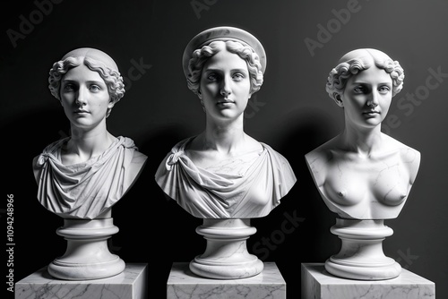 Elegant Marble Sculptures on Monochrome Background - Unique Artistic Masterpieces photo