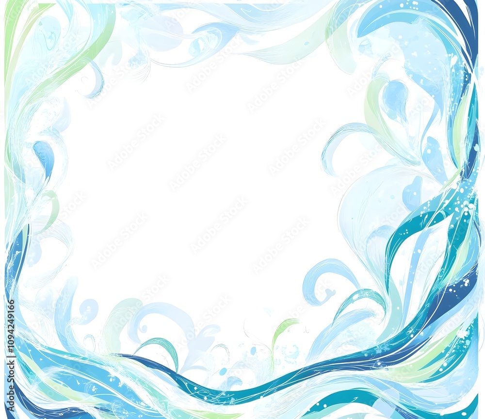 Elegant Blue and Green Abstract Frame Design Featuring Soft Waves and Swirls Ideal for Invitations, Greeting Cards, and Creative Projects Elegant Blue and Green Abstract Frame Design Featuring Soft Waves and Swirls Ideal for Invitations, Greeting Cards, and Creative Projects