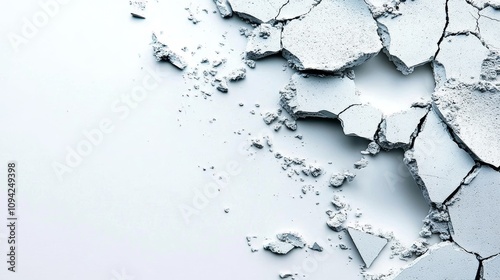 Shattered Concrete Fragments on White Surface Contrast Texture Background