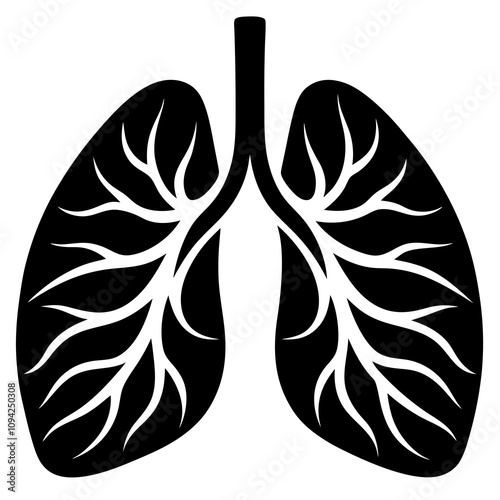 Lungs with Visible Airways Silhouette Vector Illustration - Respiratory Health Design