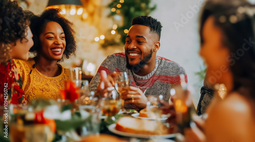 Friends Laughing and Toasting at a Holiday Party