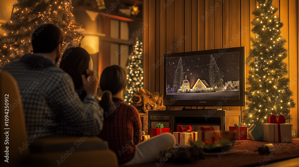 Family Watching a Holiday Movie and Sharing Gifts Family Watching a Holiday Movie and Sharing Gifts