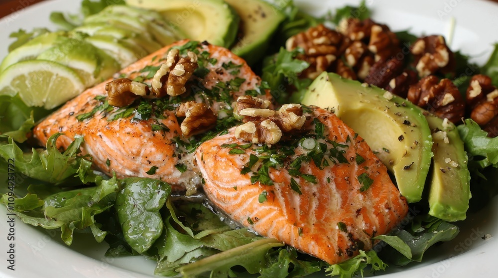 Omega-3 Rich Salmon Salad with Avocado and Walnuts Omega-3 Rich Salmon Salad with Avocado and Walnuts