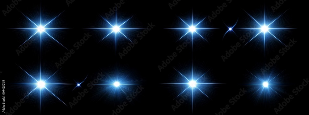 Bright Blue Starburst Effects on Black Background with Glowing Sparkle and Festive Light Concept Bright Blue Starburst Effects on Black Background with Glowing Sparkle and Festive Light Concept