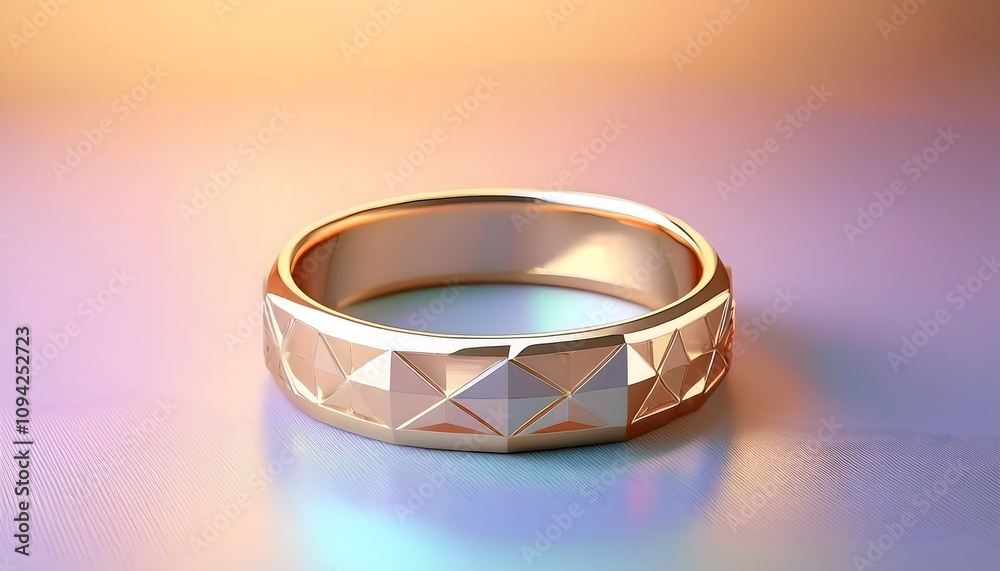 Gold ring with geometric patterns, minimalist aesthetic, 3D illustration, ring jewelry, trendy, aesthetic. Gold ring with geometric patterns, minimalist aesthetic, 3D illustration, ring jewelry, trendy, aesthetic.