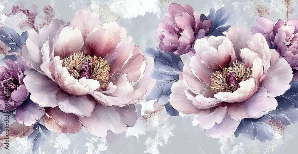 Pink Peonies Watercolor Digital Painting with Textures and Soft Gradients for Home Interior Wall Murals Pink Peonies Watercolor Digital Painting with Textures and Soft Gradients for Home Interior Wall Murals