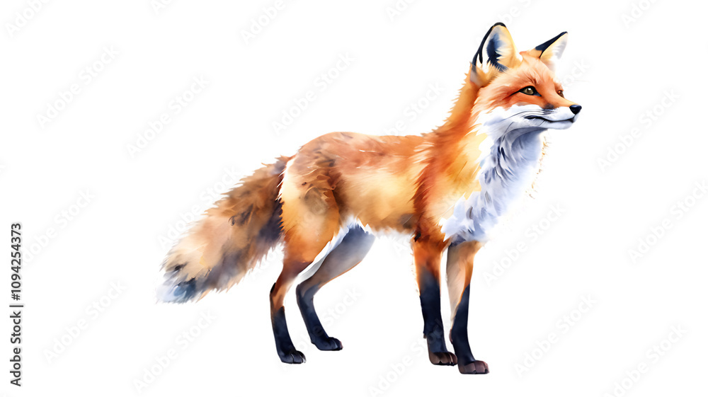 Obraz premium A playful fox in watercolor, with bright orange fur and a mischievous expression, set against a transparent background.
