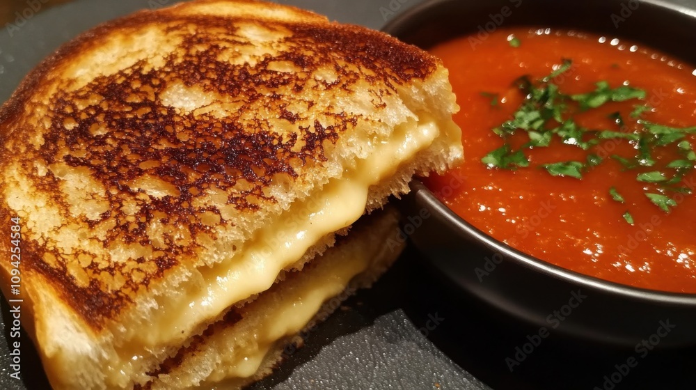 Grilled Cheese Sandwich with Tomato Soup A close-up of a background Grilled Cheese Sandwich with Tomato Soup A close-up of a background