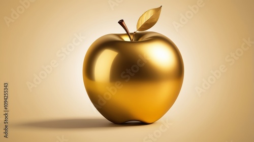 Golden apple resting on a rich gold background, showcasing its vibrant color and smooth texture.